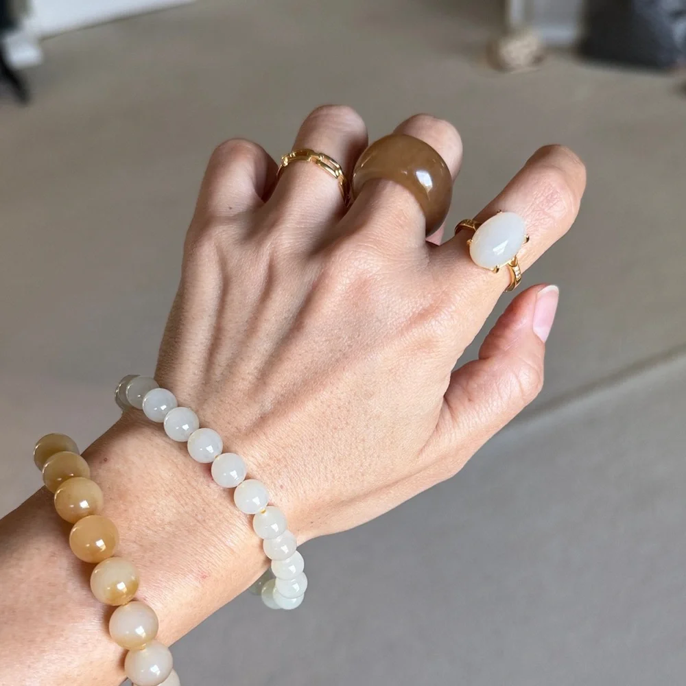 Hetian Jade Lotus Pink Oval Ring